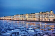 Saint Petersburg's Hermitage And A Frozen River. 