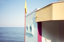 Pastel Color Guardhouse With View To The Sea Horizon 