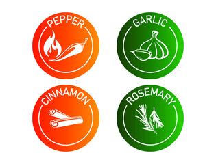 Sticker - pepper garlic cinnamon rosemary packaging icons 