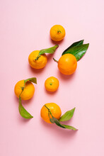 Fresh Satsuma Mandarian Oranges On Pink