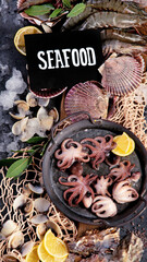 Sticker - Fresh seafood arrangement on dark background.