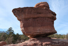 Balanced Rock Formation Inside Red Rocks Tourist Attraction Colorado National Park Garden Of The Gods On Sunny Day With Blue Sky