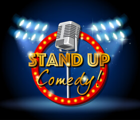 Wall Mural - Stand up comedy banner with vintage microphone