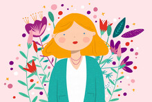 Beautiful Woman With Flowers Spring Portrait Illustration