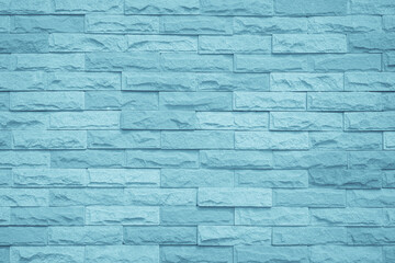 Wall Mural - Brick wall painted with pale blue paint pastel calm tone texture background. Uneven bricks design stack backdrop.