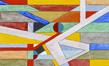 A Geometric Abstraction With A Dominant White Strip; Watercolor On Paper