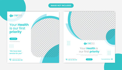 Wall Mural - Medical social media post design set, for healthcare, dental, clinic service premium vector