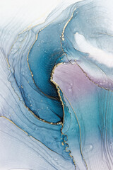  Royal cyan mint liquid marble watercolor background with gold lines. Teal turquoise marbled alcohol ink drawing effect. Contemporary liquid painting texture with bronze brush strokes