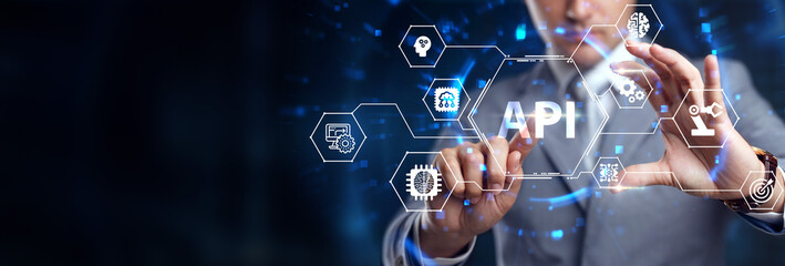 API - Application Programming Interface. Software development tool. Business, modern technology, internet and networking concept.