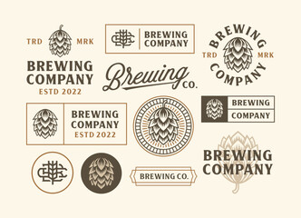 set of vintage brewing company hop cone retro labels vector illustration.