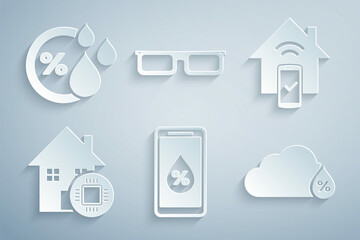 Sticker - Set Humidity for smart home, Smart remote control system, Glasses and icon. Vector