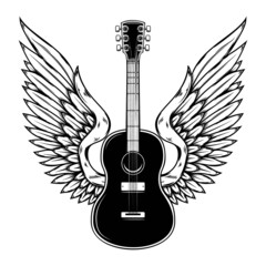 Wall Mural - Illustration of winged rock guitar. Design element for logo, label, sign. Vector illustration