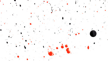 Wall Mural - Black and red drops of paint on a white background.