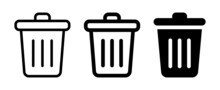 Bin Icon Set. Trash Can Symbol Vector Illustration.