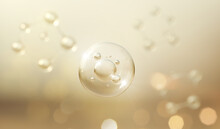 Cosmetic Essence Oil, Liquid Bubble, Molecule Inside Liquid Bubble