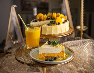 Wall Mural - Pumpkin cheesecake with orange juice