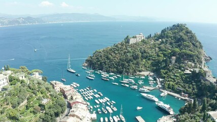 Sticker - The famous tourist village of Portofino.  Sea. Ligurian coast. Destination vacation. Aerial view.