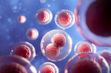 3d rendering of Human cell or Embryonic stem cell microscope background.