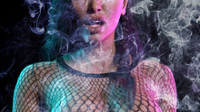 3D Rendering..Woman Vaper Close Up. Young Girl Is Engaged In Vaping.3D Illustration.Portrait Of A Girl Smoking Vape.
