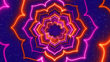 Abstract Artistic Sweet Purple Orange Padma Lotus Flower Lines Neon Light Tunnel With Glitter Sparkle Stardust Background