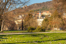 View From Spa Park To The New Castle And Hohenbaden Castle Ruin, Baden-Baden, Black Forest, Baden-Wurttemberg