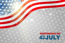 4th Of July United States National Independence Day Celebration Glowing Background With American Flag. Party Concept. Vector Illustration.