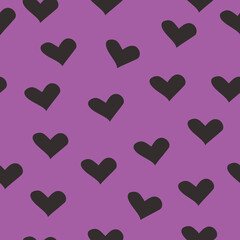 Leinwandbilder - Black hearts on a pink background. Vector seamless pattern of hearts.