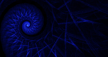 Wall Mural - Abstract colorful glowing blue shapes form spiral. Fantasy light background. Digital fractal art. 3d rendering.