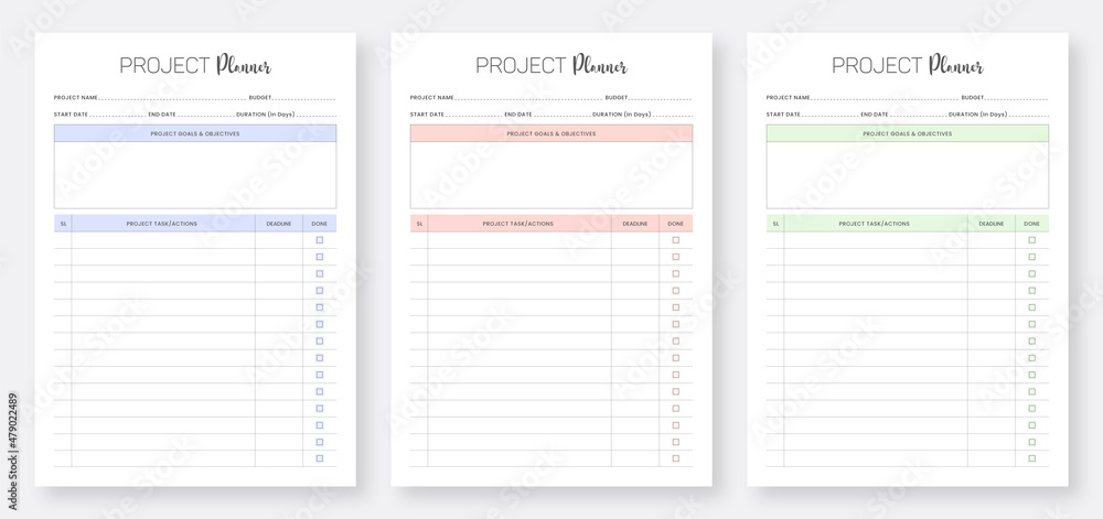 project-planner-template-printable-planner-template-3-set-of-project-planner-templates-collection-project-tracker-template-set-stock-vector-adobe-stock