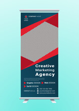 Creative Business Roll Up Stand Banner Template Design, Roll-up Template For Exhibition, Advertisement Roll Up Banner Template, Presentation Concept, Red, Gradient, Poster For Conference, Shop, Forum.