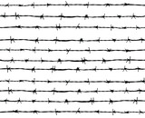 Barbed wire vector seamless pattern of horizontal lines in black and white.
