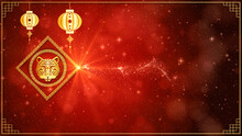 Chinese Zodiac Tiger 2022. Chinese New Year Celebration Background,  Golden And Red With Particle For Chinese Decorative Classic Festive Background For A Holiday. 3d Rendering