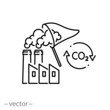 Capture Co2 Emission Icon, Concept Decarbonize, Carbon Compensate Or Convert, Reduce Air Pollution, Thin Line Symbol On White Background - Editable Stroke Vector Illustration
