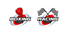Boxer Glove Boxing Checker Flag Racing Logo Template Vector