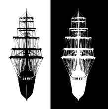 Sea Sail Tall Ship With Masts And Rigging - Full Size Nautical Vessel Detailed Silhouette Design