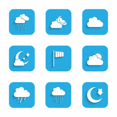 Sticker - Set Cone windsock wind vane, Cloud with rain, Moon, Sun and cloud weather, moon, and icon. Vector