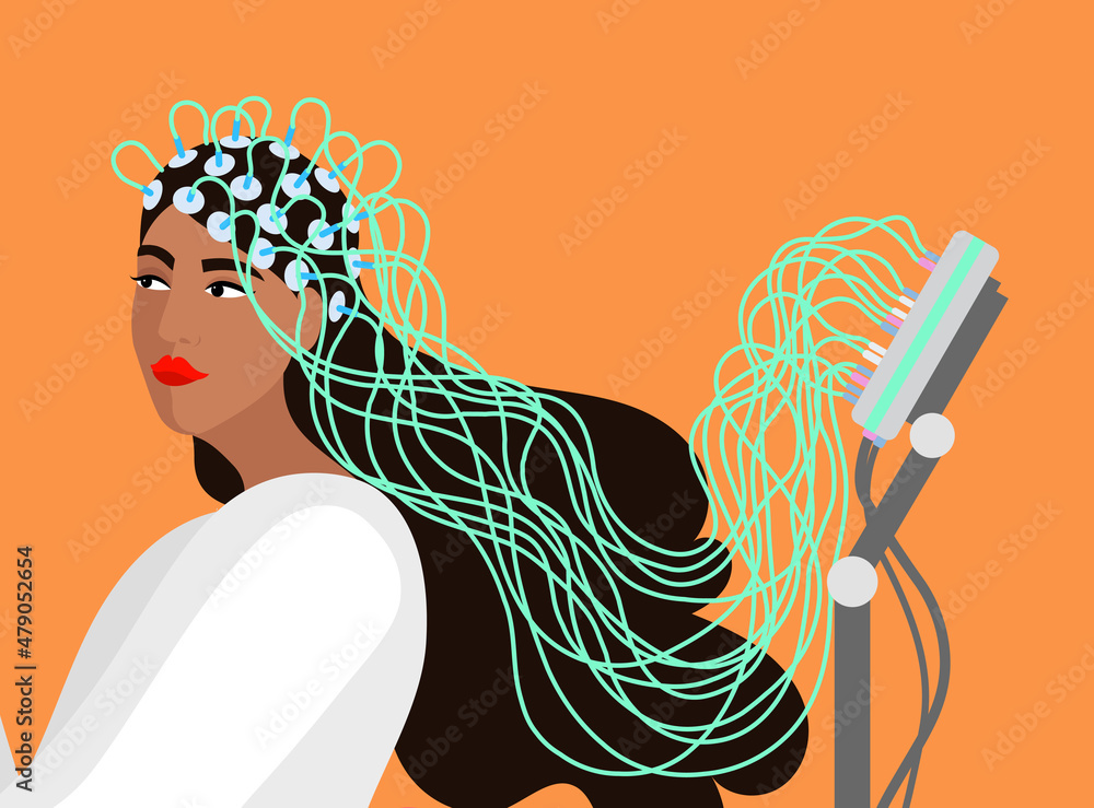 woman receiving a EEG - electroencephalography medical procedure