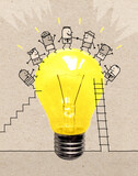 Fototapeta  - Cartoon People on the top of a big Yellow light Bulb