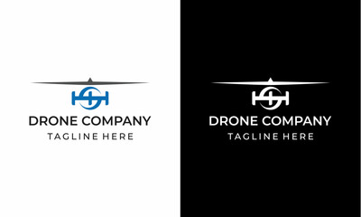set of isolated drone logos on white and black background. set of drone service and accessories labe