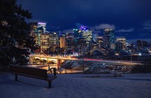 Winter Downtown Calgary Illuminated At Night