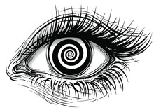 Isolated Vector Illustration Of Realistic Human Eye Of A Girl With Spiral Hypnotic Iris.