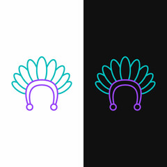 Sticker - Line Indian headdress with feathers icon isolated on white and black background. Native american traditional headdress. Colorful outline concept. Vector