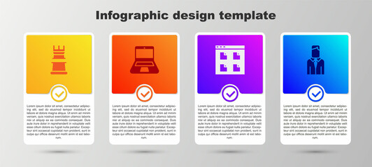 Poster - Set Business strategy, Laptop, Browser files and Worker. Business infographic template. Vector