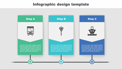 Sticker - Set Delivery cargo truck, Road traffic signpost and Cargo ship. Business infographic template. Vector