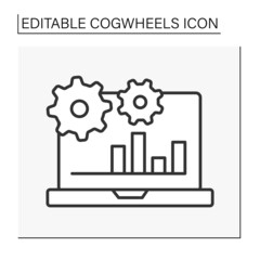  Mechanisms line icon. Computer configurations graph. Project work. Cogwheels concept. Isolated vector illustration. Editable stroke