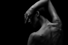 Black-white Silhouette Of Female Shoulders And Hands. Female Silhouette.