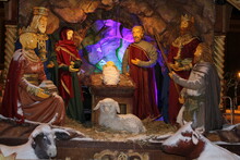 Virgin Mary And Jesus, Christmas Installation, The Wise Men Bring Gifts To The Baby Jesus