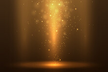 Shiny Gold Dust Effect. Golden Abstract Bokeh On A Dark Brown Background. Holiday Concept.