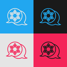 Pop Art Line Star Of David Icon Isolated On Color Background. Jewish Religion Symbol. Symbol Of Israel. Vector