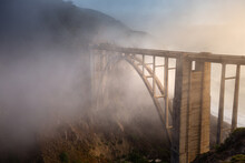 Evening Fog Drifts Underneath A Bridge, Big Sur, California, USA